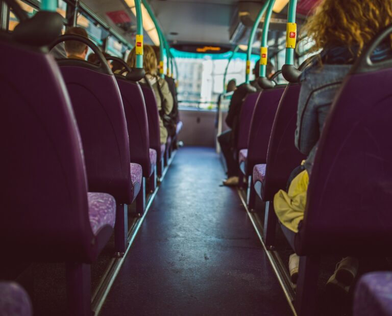 The aisle of a bus.