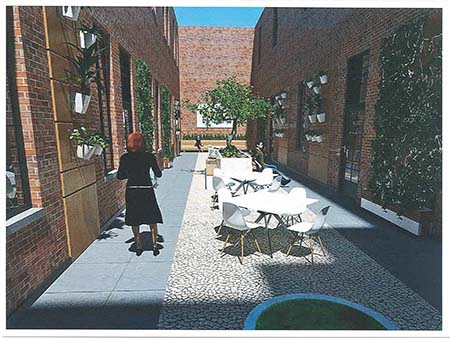 Different angle of the artist rendering of the courtyard for the new Queens building